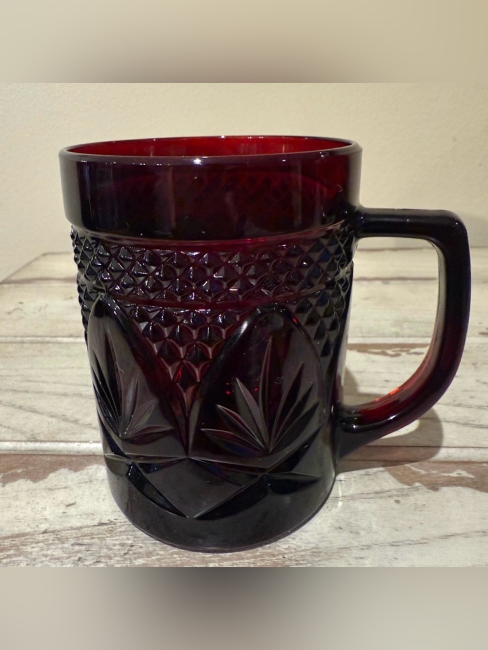 Vintage Cristal D'Arques Antique Ruby Red Glass Mug Made in France